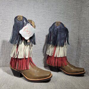 Twisted X Red White Blue Leather Veterans War Fringe Boot Womens Size 6, 7.5,8.5